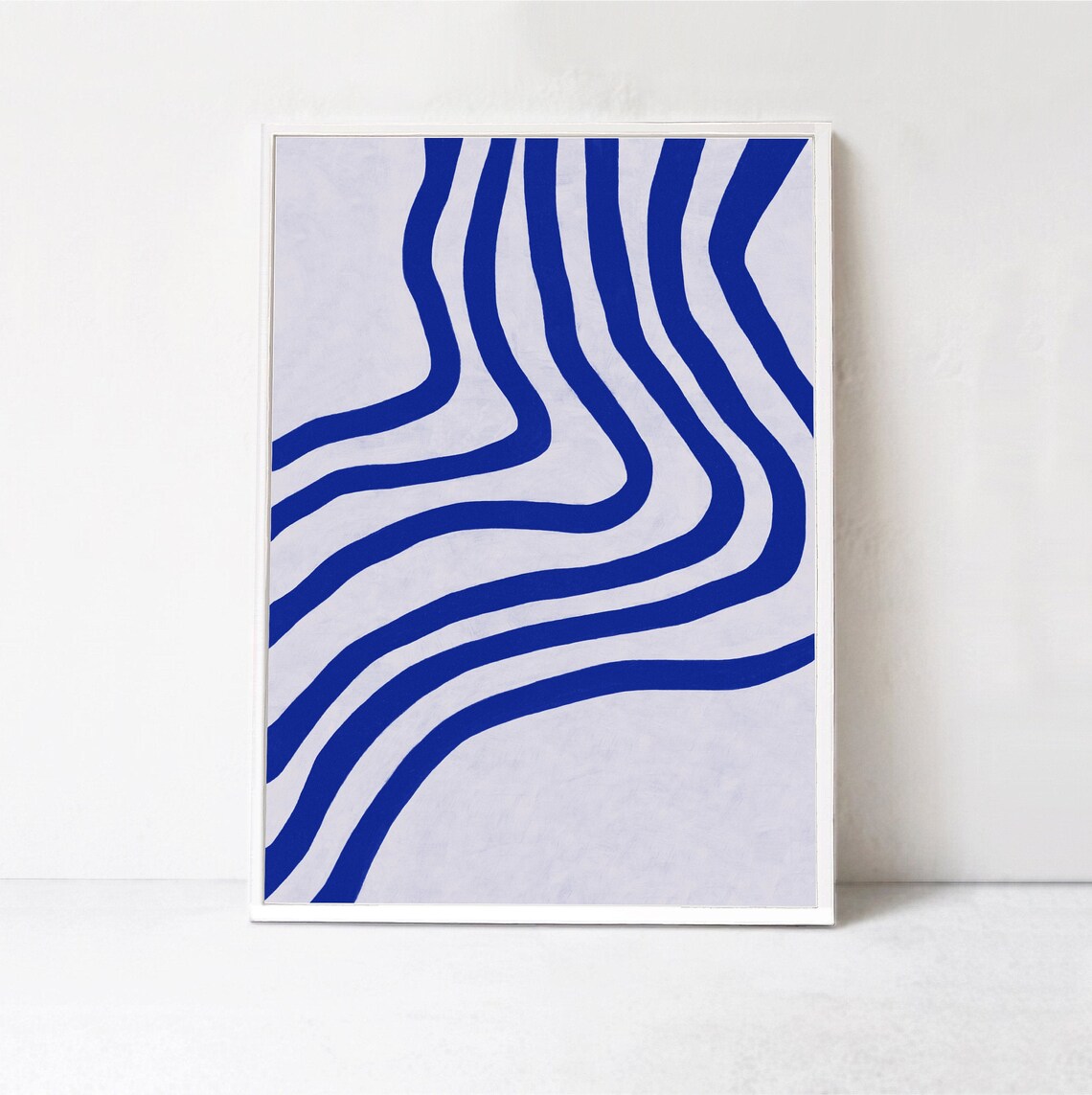 Blue Abstract Waves Line Art Contemporary Print - Image 2