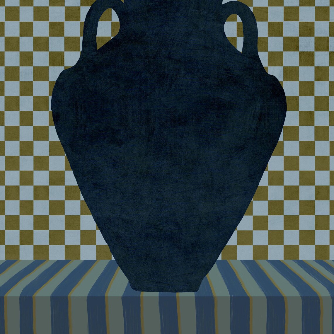 Still Life Vase Art Print, Scandi Boho Checkered Decor - Image 3
