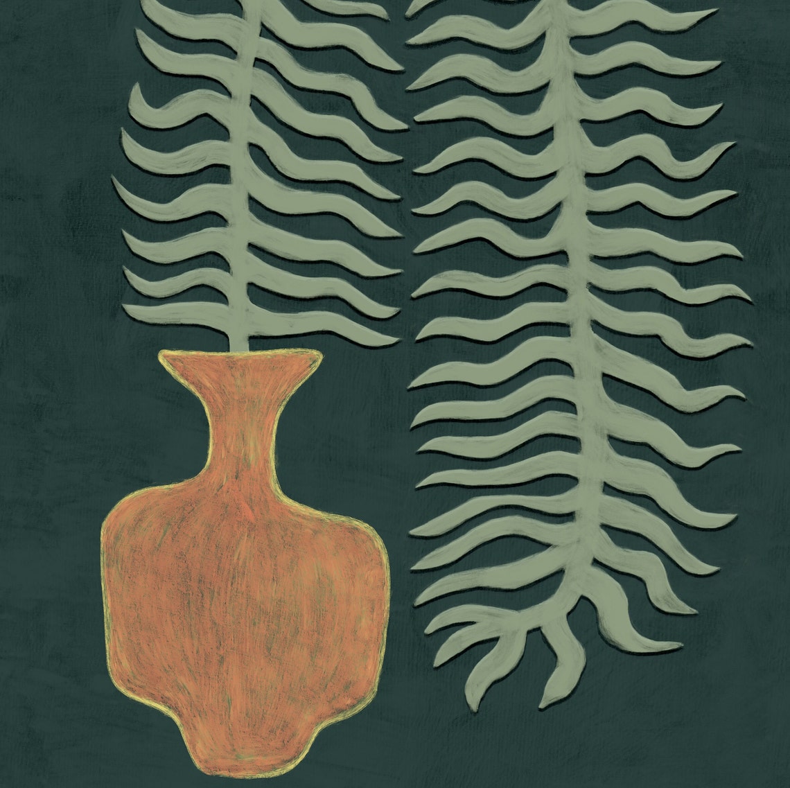 Green Fern in a Vase, Scandinavian Modern Art Print - Image 2