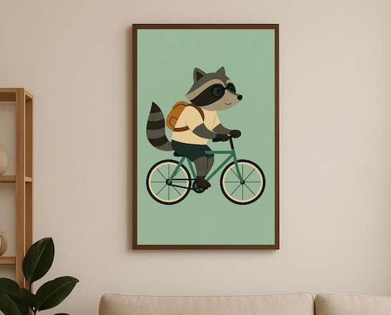 Biking Raccoon Poster Sunglasses Bicycle Adventure Animal Kids Decor