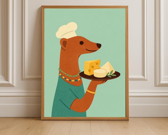 Chef Mongoose Wall Art Cheese Platter Animal Print Nursery Kids Room