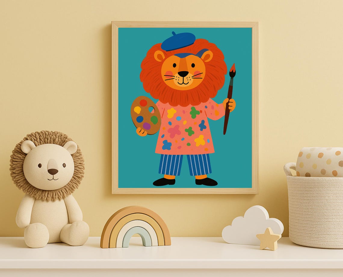 Painter Lion Wall Art Artistic For Nursery Playroom