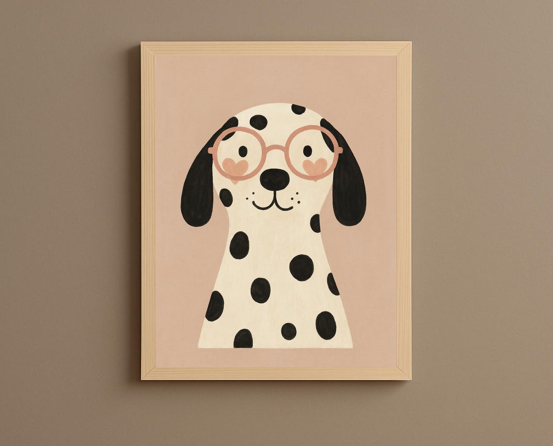 Cute Spotted Dalmatian Dog With Glasses Cute Nursery Kids Poster