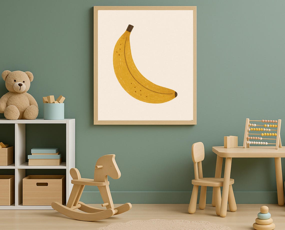 Banana Wall Art Cute Fruit Nursery Decor Minimalist Kids Room Print