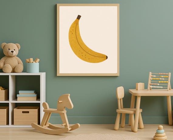 Banana Wall Art Cute Fruit Nursery Decor Minimalist Kids Room Print