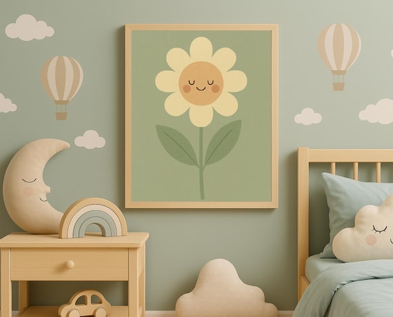 Smiling Daisy Flower Happy Spring Bloom Nursery Baby Room Poster