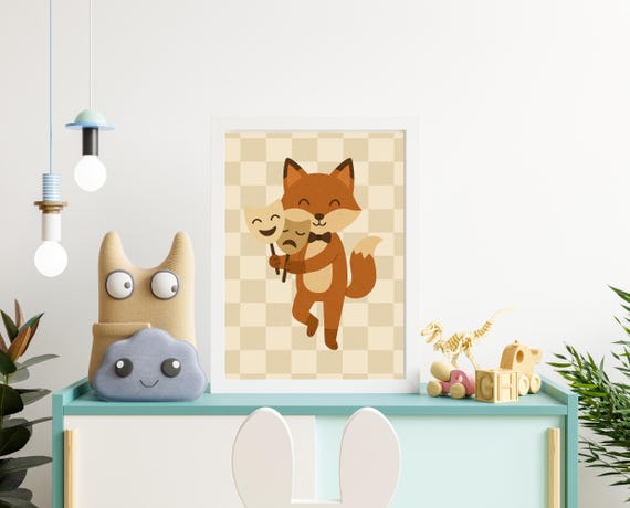 Theater Fox Wall Art Drama Animal Poster Cute Nursery Decor Kids Room Hobby Series