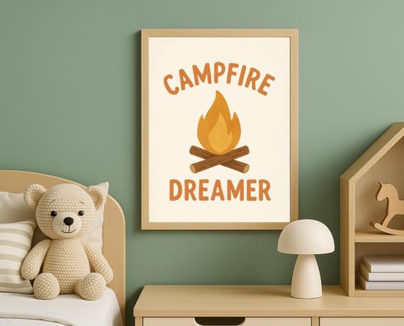 Campfire Dreamer Wall Art Cozy Nursery Poster Adventureinspired Kids Room Decor