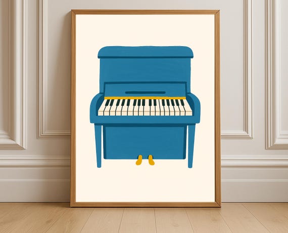 Blue Piano Wall Art Print For Nursery And Kids Room Decor Music Poster Baby Shower Or Toddler Creative Space
