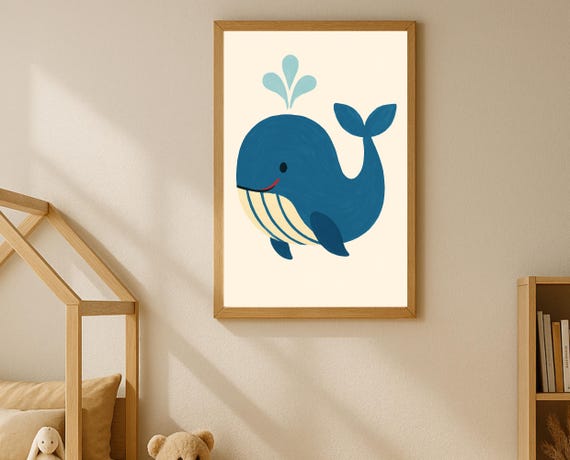 Whale Nursery Wall Art Ocean Animal Kids Room Playroom Decor Sea Life Poster Coastal Instant