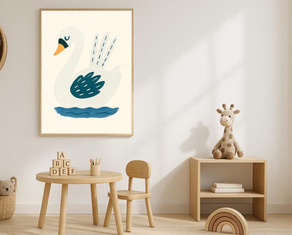 Elegant Swan Wall Art Print For Nursery And Kids Room Decor Animal Poster Baby Shower Or Montessori Style