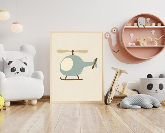 Blue Helicopter Minimal Transportation Boys Room Nursery Kids Decor Poster