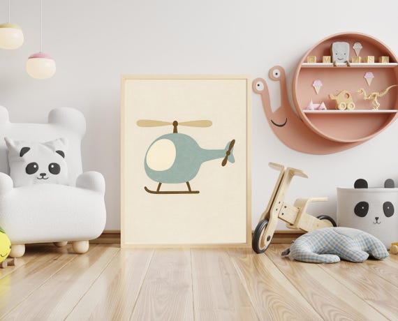 Blue Helicopter Wall Art Boys Nursery Transportation Print Minimal Baby Room Decor Air Vehicle Poster