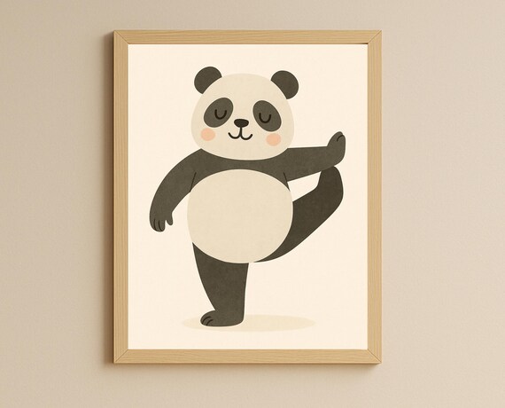 Panda Doing Yoga Tree Pose Calm Mindful Animal Kids Art Poster