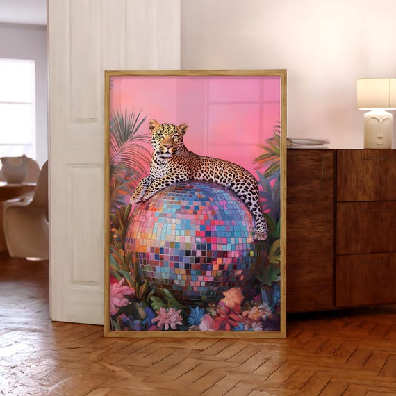 Leopard On Disco Ball Jungle Wall Art Print