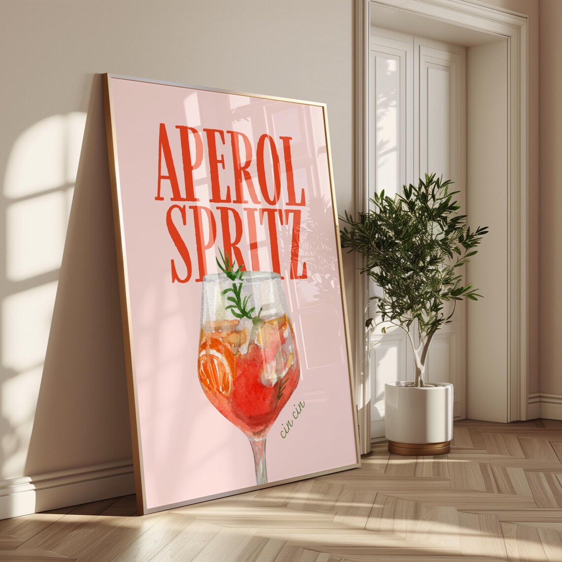Aperol Spritz Italian Cocktail Watercolor Pink Trendy Bar Wall Poster