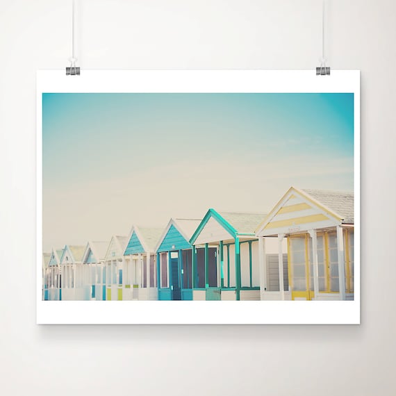 Colorful Southwold Beach Huts Pastel English Seaside Photo Poster