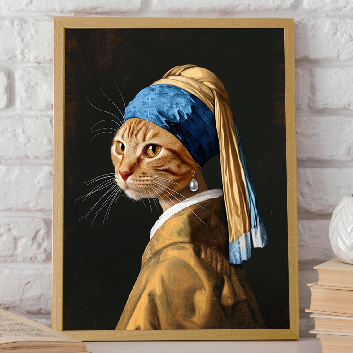 Feline Girl With A Pearl Earring Parody Art Print - Image 2