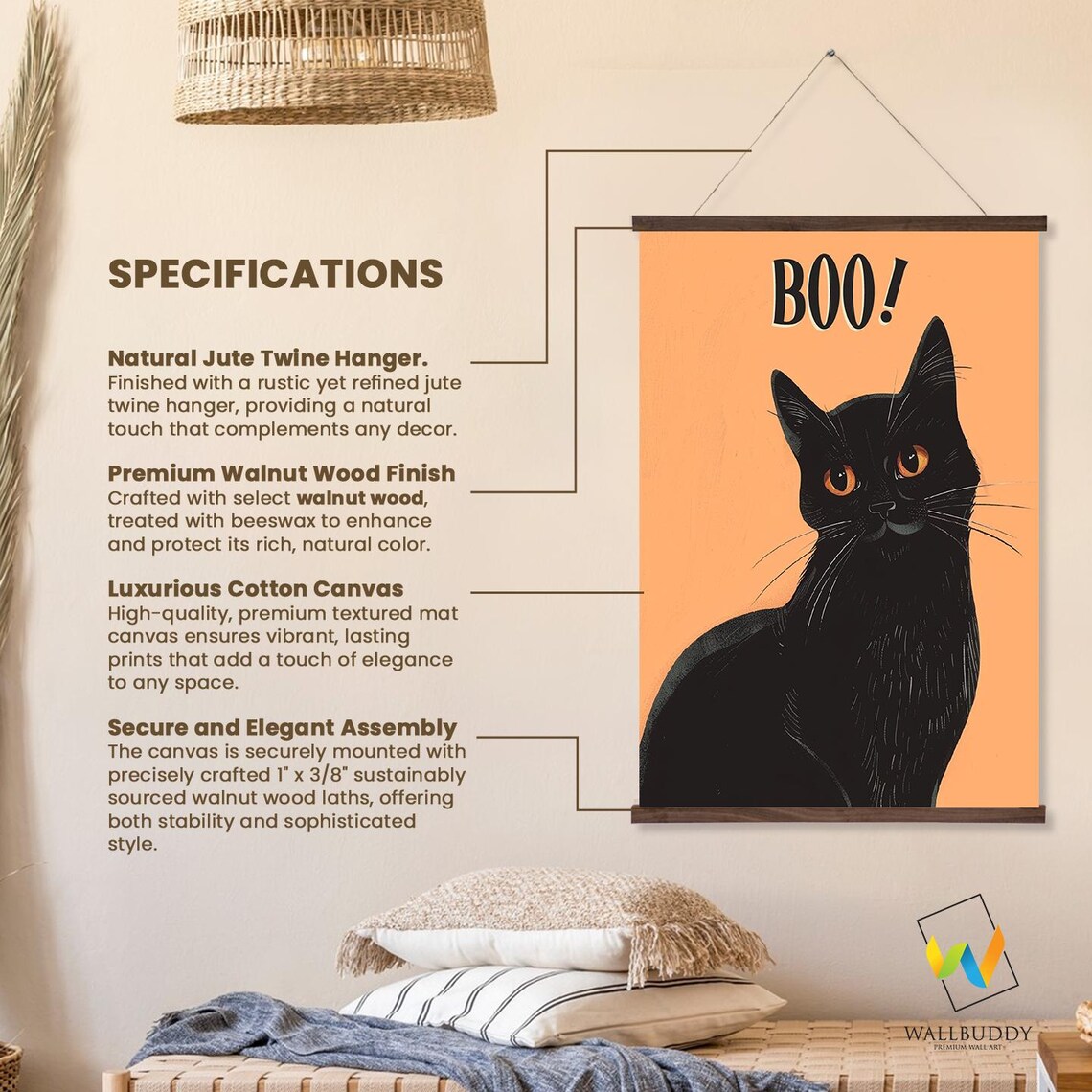 Halloween Black Cat Boo, Spooky Cat Art Print - Image 2