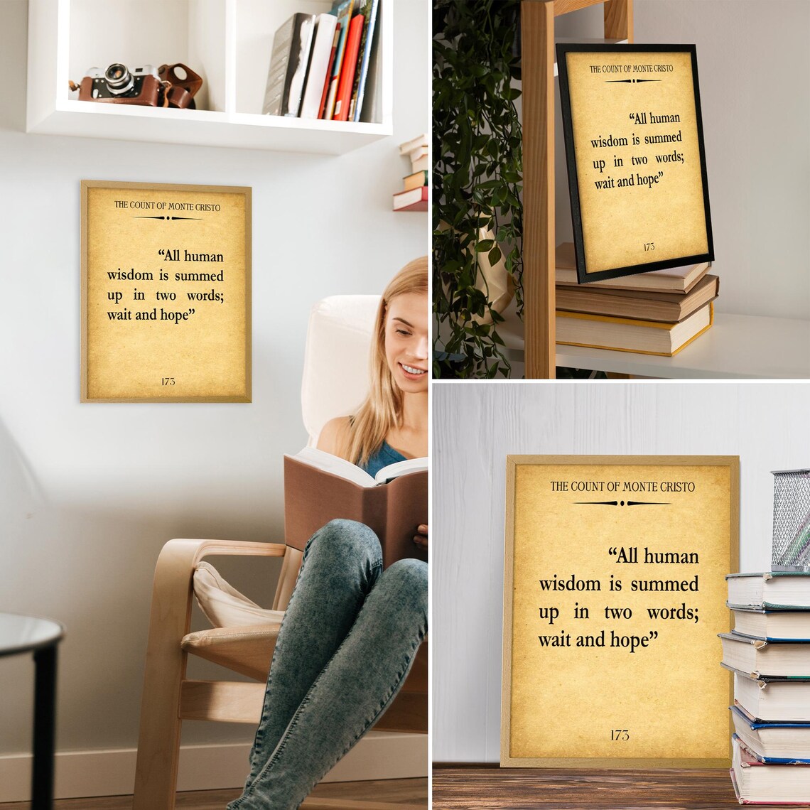All Human Wisdom Wait and Hope Count of Monte Cristo Quote Poster - Image 2