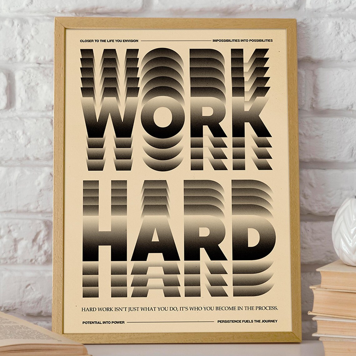 Work Hard Motivational Typography Poster Modern Black And Beige Wall Art Bold Inspirational Print Poster Or Print - Image 2