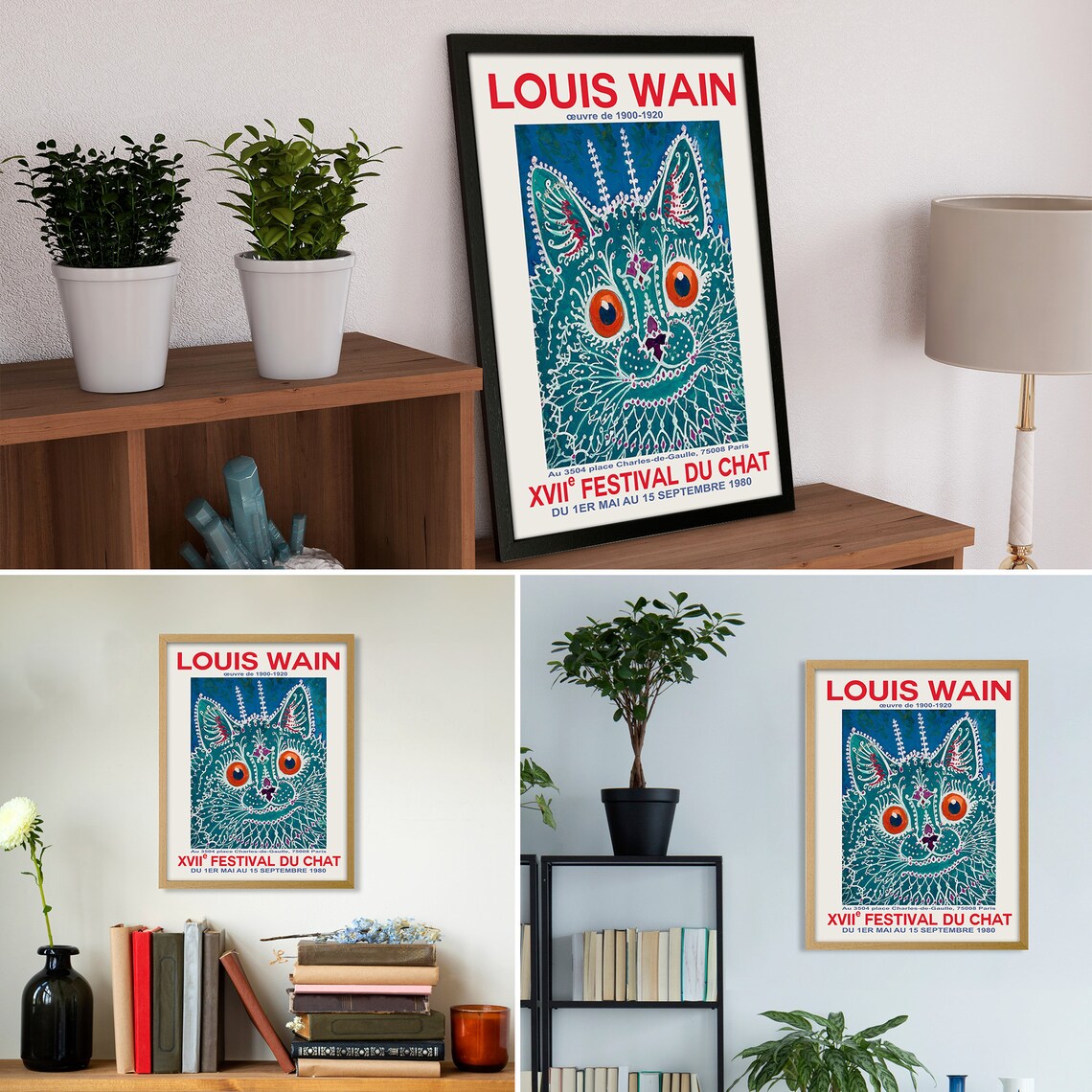 Louis Wain Cat Festival 1980 Psychedelic Kaleidoscope Cat Art Poster - Image 2