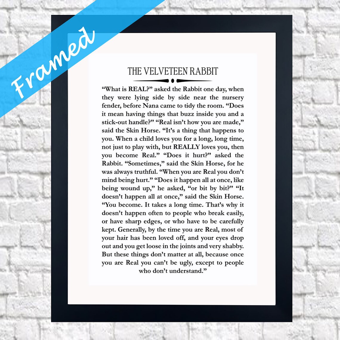 The Velveteen Rabbit What Is Real Vintage Book Passage Framed Quote Poster - Image 2