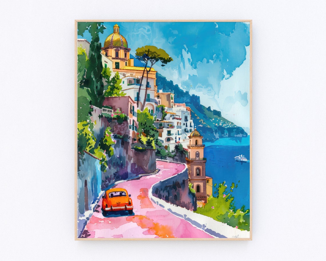 Capri Painting Amalfi Coast Painting Italy Wall Art Italy Landscape Poster Europe Poster Travel Gift P558