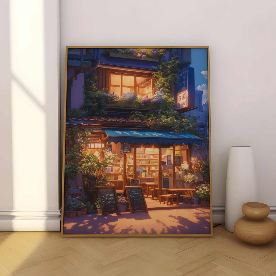 Cozy Anime Cafe Japanese Coffee Shop Warm Sunset Lofi Decor Poster