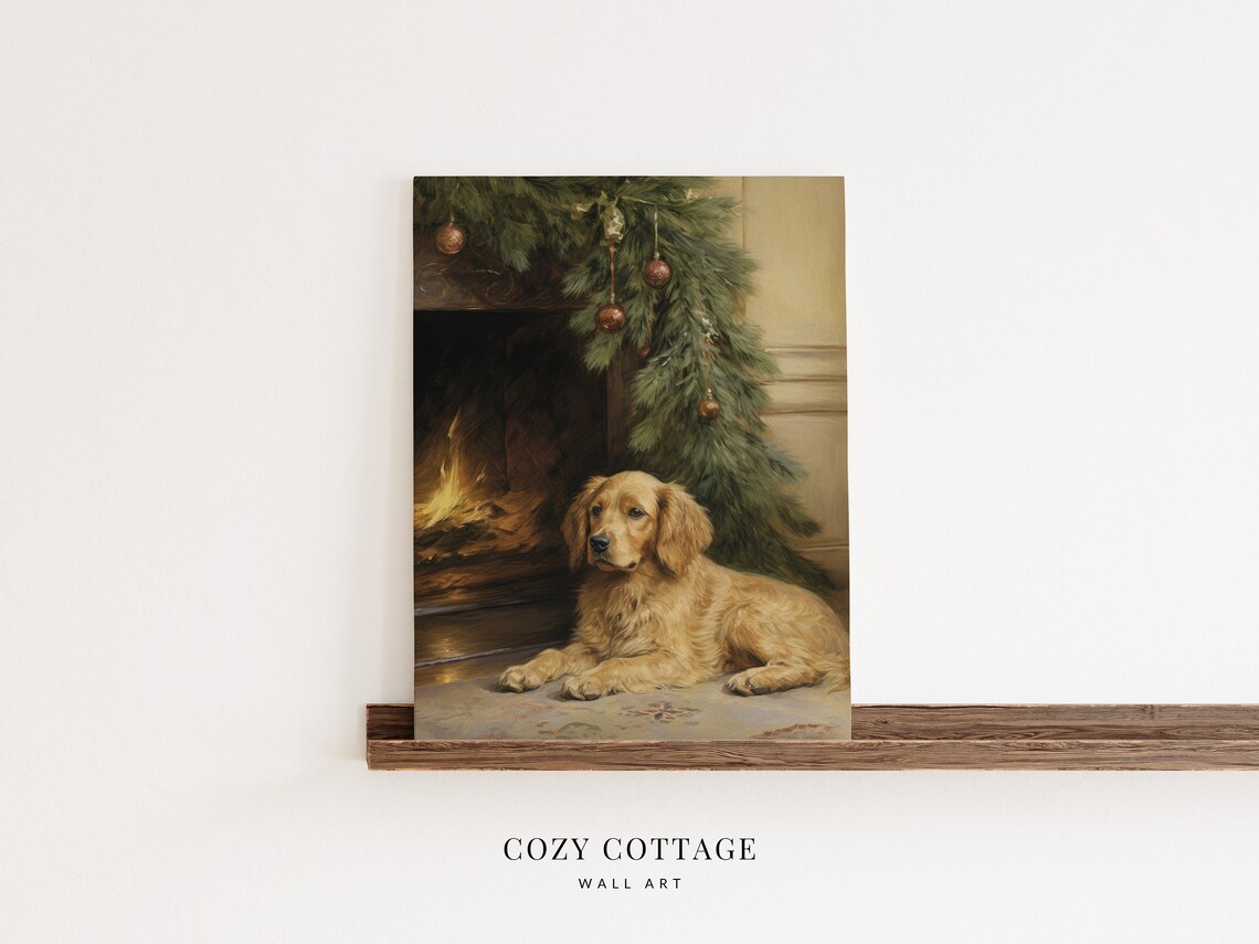Dog In Front Of The Fireplace, Vintage Style - Image 2