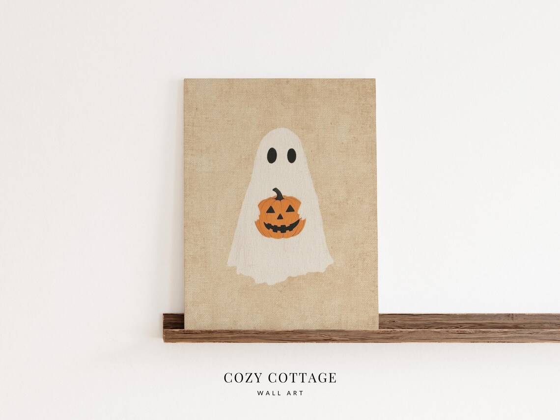 Ghost Holding A Pumpkin, Vintage Halloween Decor - Image 2
