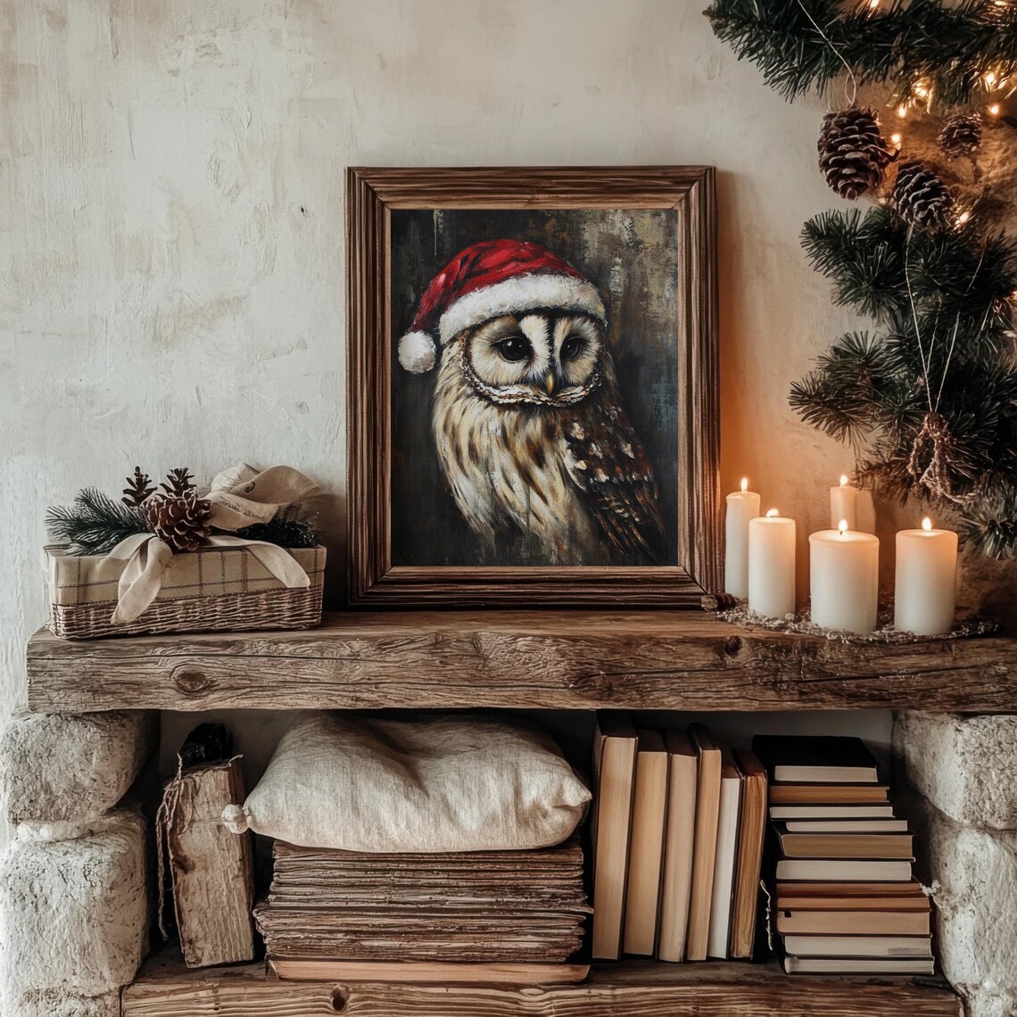 Christmas Owl Vintage Style Holiday Decor - Image 3