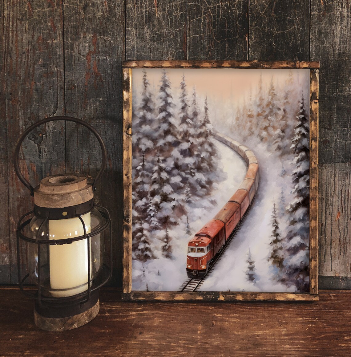 Vintage Winter Express Train, Cozy Cottage Decor - Image 2