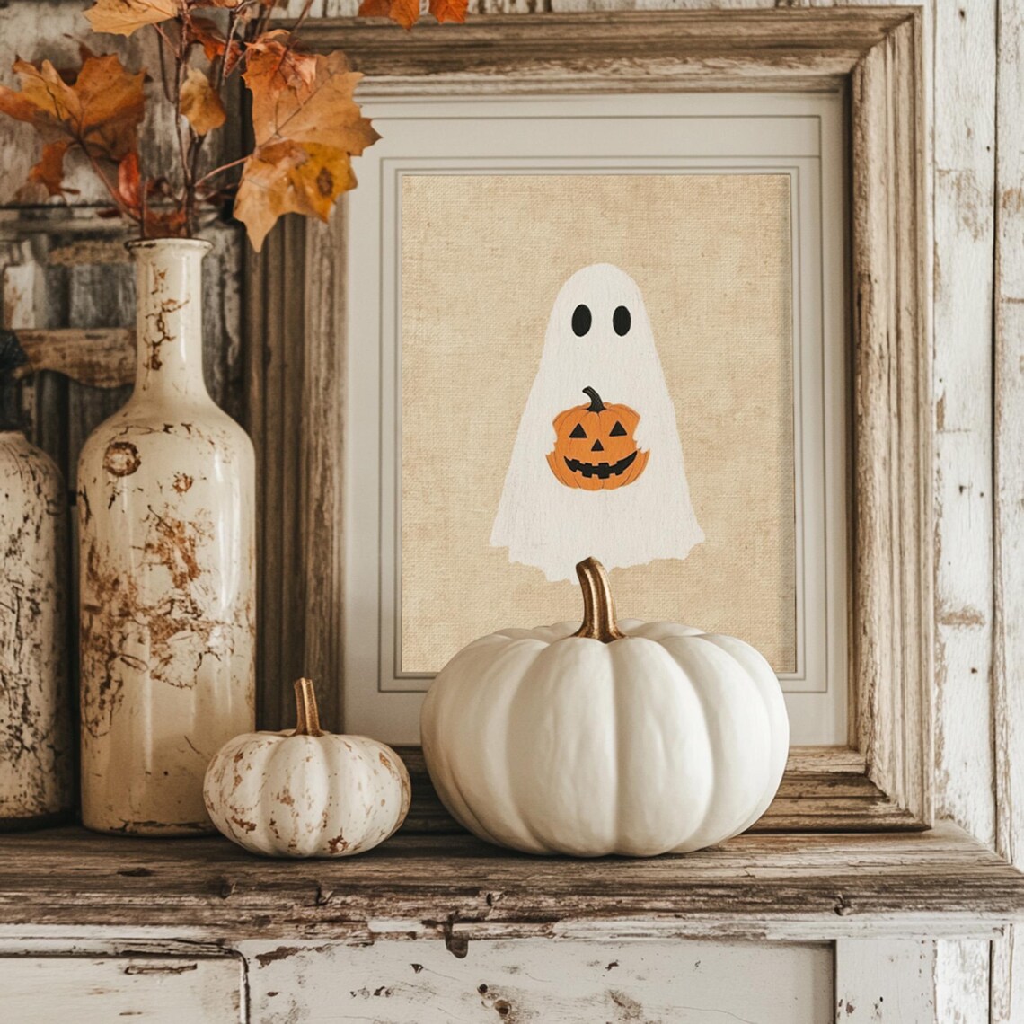 Ghost Holding A Pumpkin, Vintage Halloween Poster