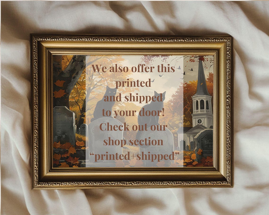 Black Cats Graveyard Vintage Halloween Art Print - Image 2