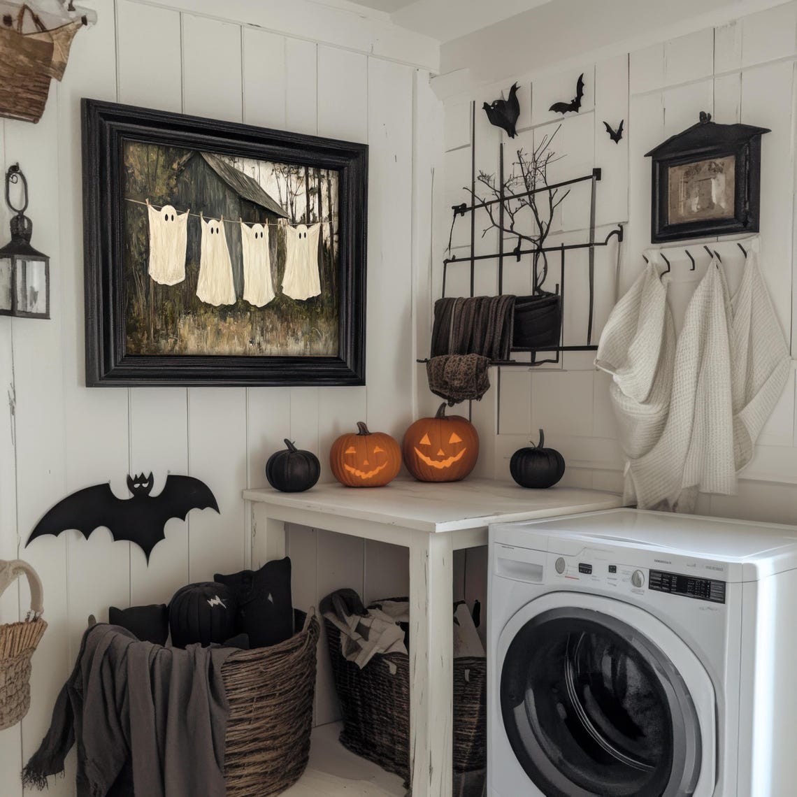Ghost Laundry Vintage Style Painting Print, Halloween Decor - Image 3