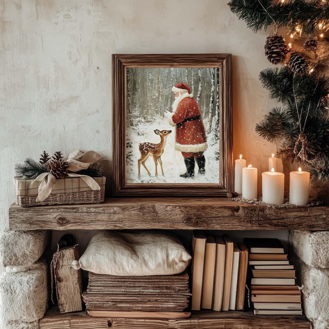 Santa Claus Deer Christmas Wall Art Print - Image 3