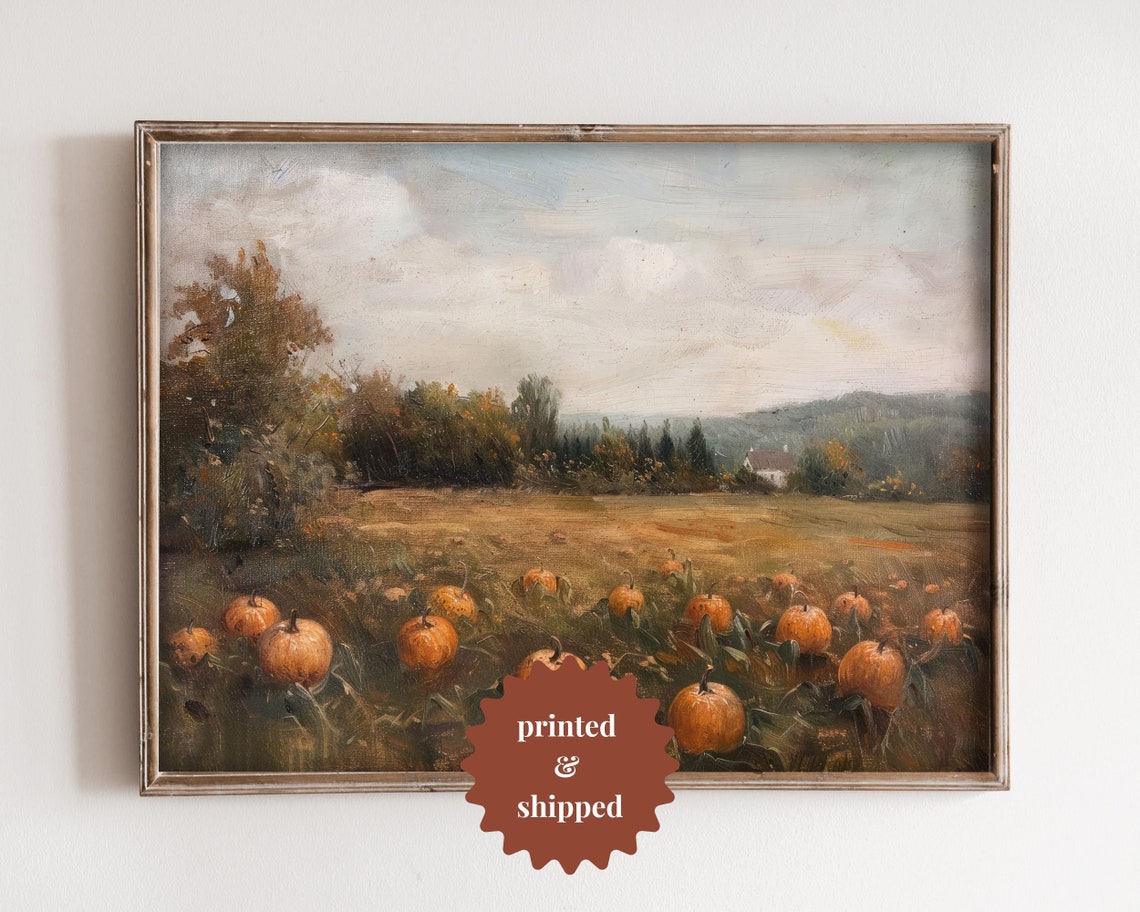 Pumpkin Field Vintage Style Painting Art Print