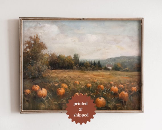 Pumpkin Field Vintage Style Painting Art Print