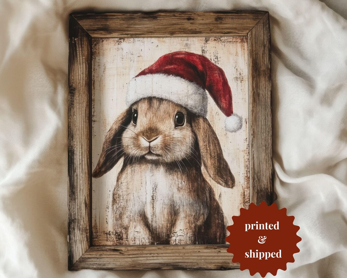 Christmas Bunny Vintage Style, Holiday Decor