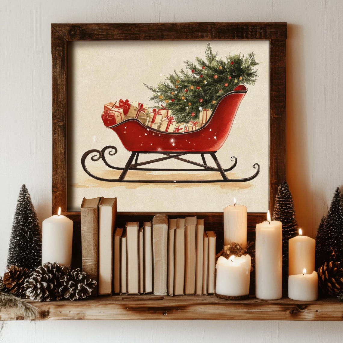 Santas Sleigh Vintage Style Art Print, Christmas Decor - Image 2