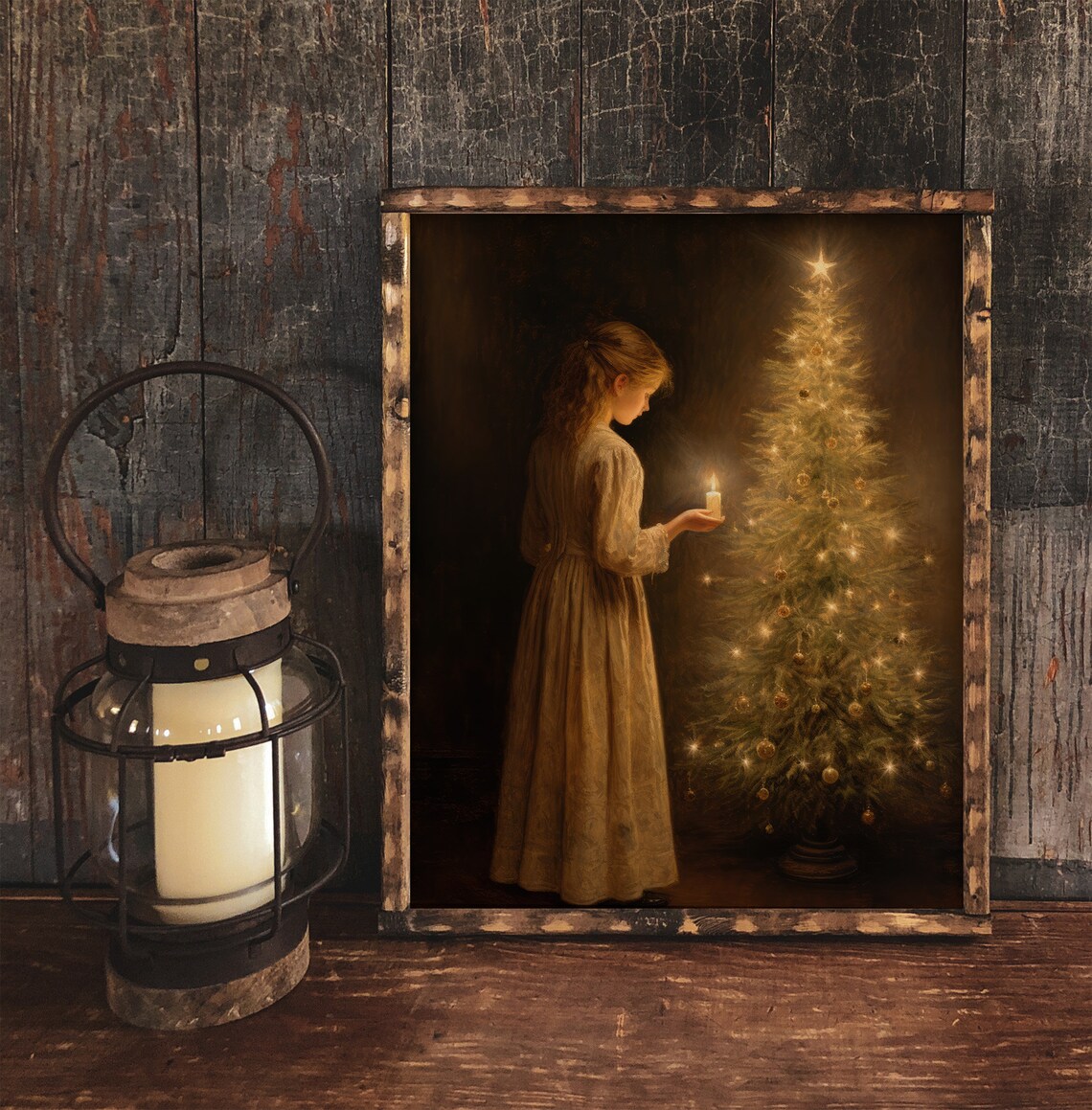 Festive Moody Christmas Tree, Vintage Style Painting - Image 2