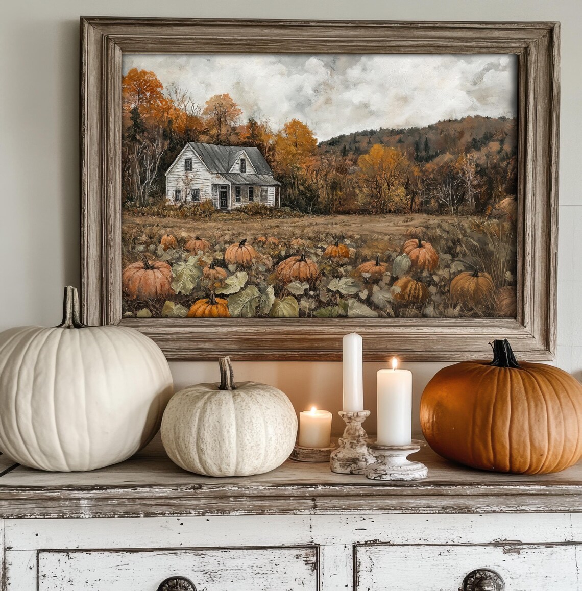Pumpkin Patch Vintage Style Painting, Cottage Fall Decor - Image 2