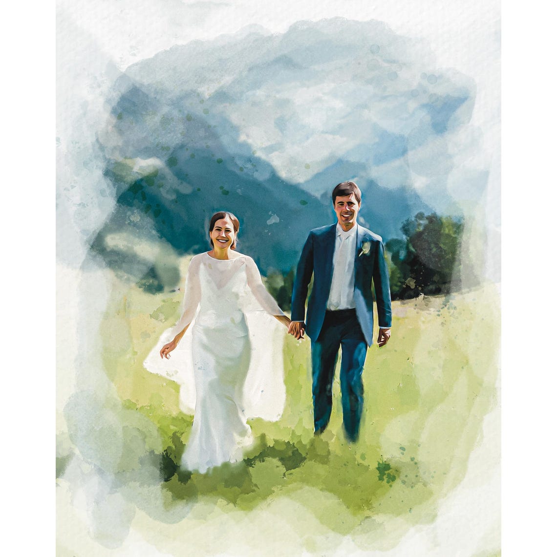 Custom Watercolor Couple Painting Romantic Embrace Warm Tones Gift Poster - Image 5