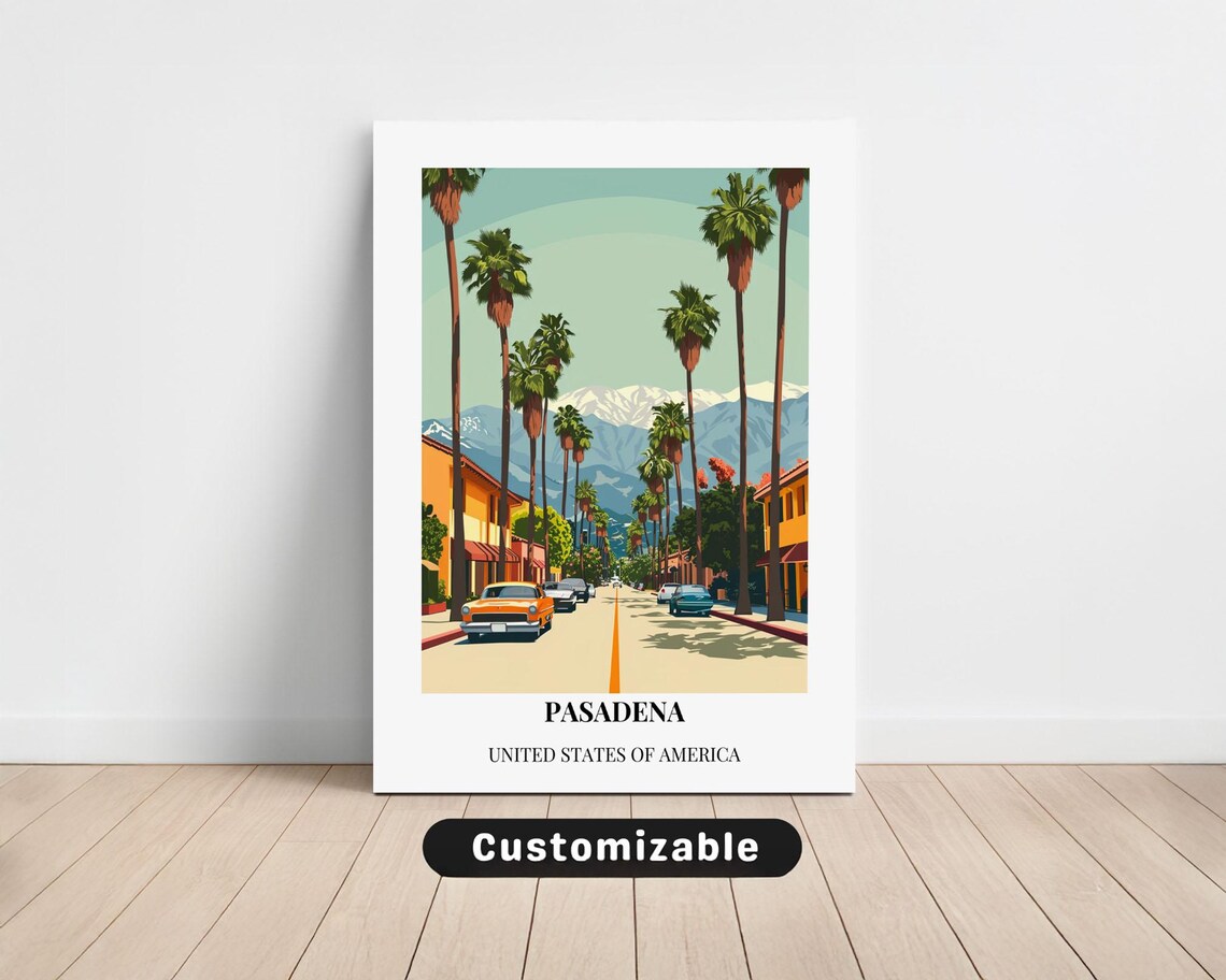 Pasadena Vintage Palm Street Travel Poster United States of America
