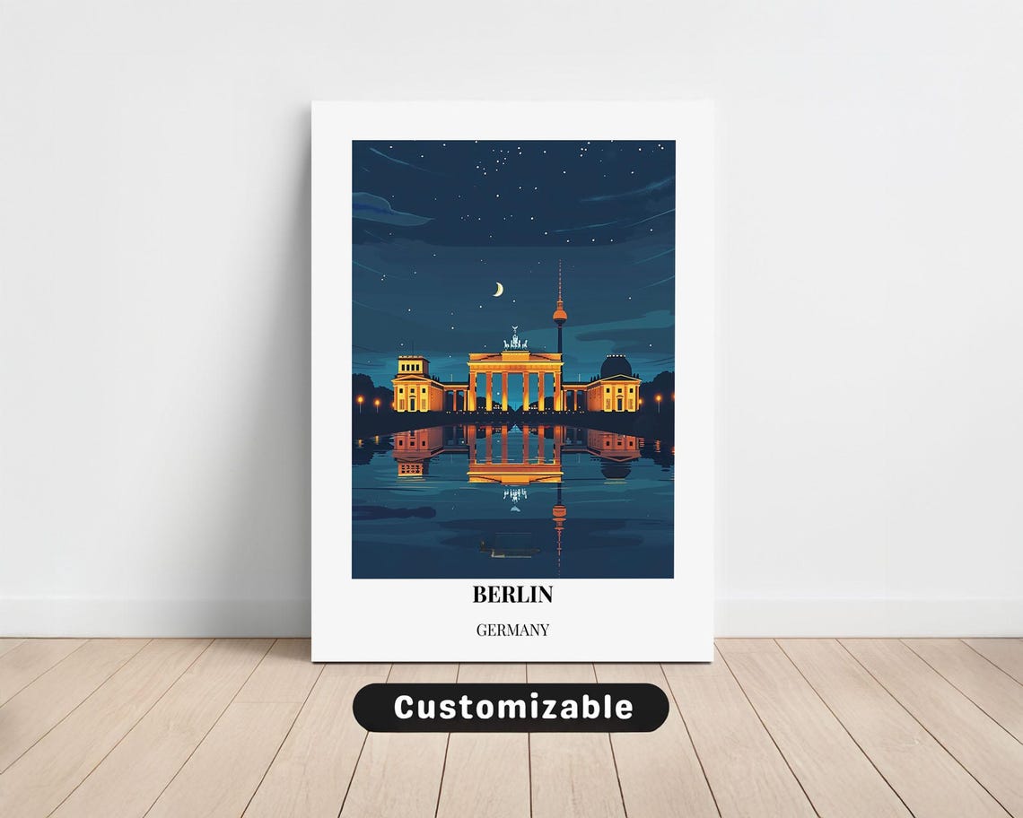 Berlin Germany Night Skyline Brandenburg Gate and TV Tower Poster