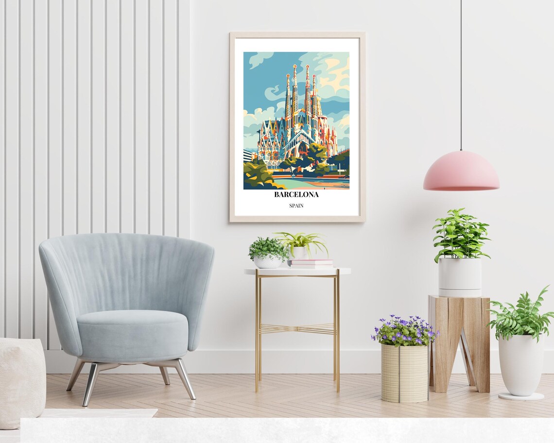 Barcelona Spain Sagrada Familia Cathedral Daytime Travel Poster - Image 2