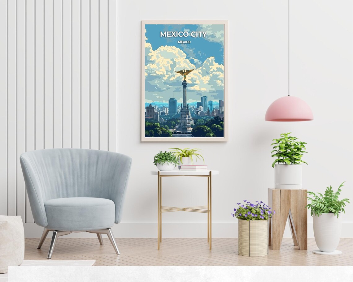 Mexico City Angel Of Independence Daytime Skyline Travel Poster - Image 2