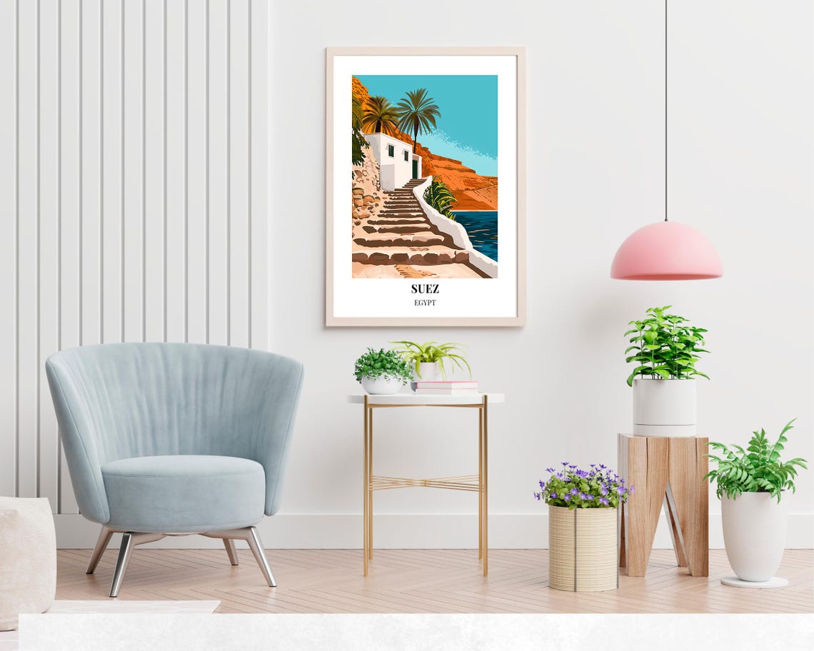 Suez Egypt White Steps Sea Cliff Travel Poster for Travel Lovers - Image 2
