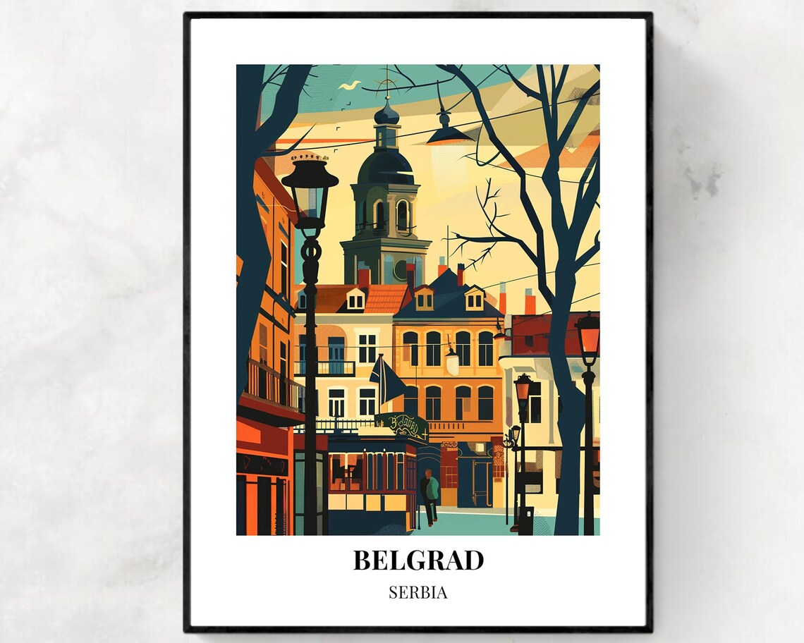 Belgrade Serbia Old Town Tram and Lamplight Street View Poster